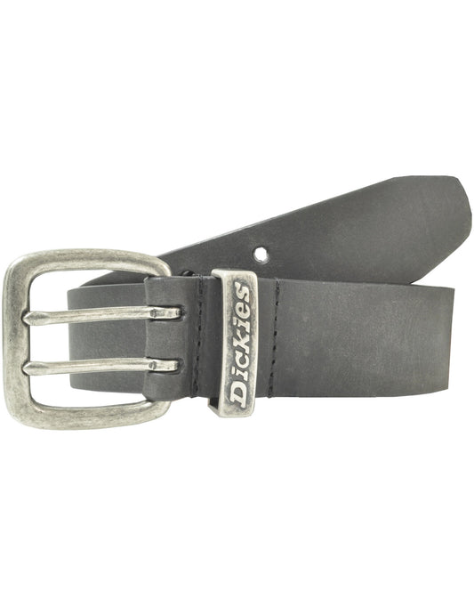 Double Prong Buckle Leather Belt, Black